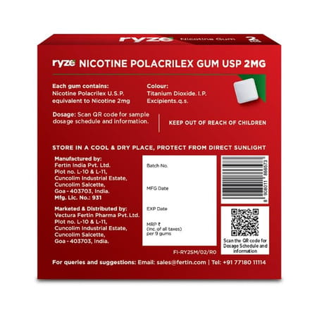 Ryze Nicotine Gum 2mg | Pudina Punch | 2mg | Helps Quit Smoking & Tobacco | 9 Count | Pack Of 15