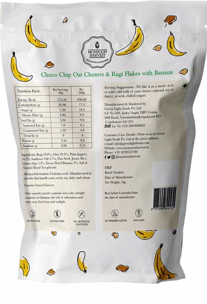 Monsoon Harvest Choco Chip Oat Clusters & Ragi Flakes With Banana 1 Kg Pouch