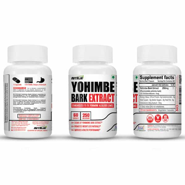 Nutrija Yohimbe Bark Extract Capsule, Natural Yohimbine (Standardized To 2% Yohimbine Alkaloids) 60N