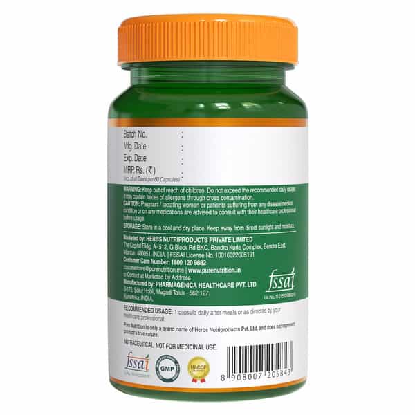 Pure Nutrition Co-Enzyme Q10 (175 Mg) For Cellular Growth And Energy 60 Veg Capsules
