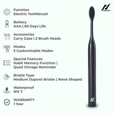 Nexlev Smart Electric Toothbrush For Adults - Black