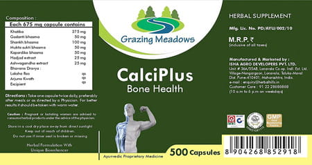Grazing Meadows Calci Plus 500 Capsules (675 Mg) - Natural Calcium Supplement For Bone Health