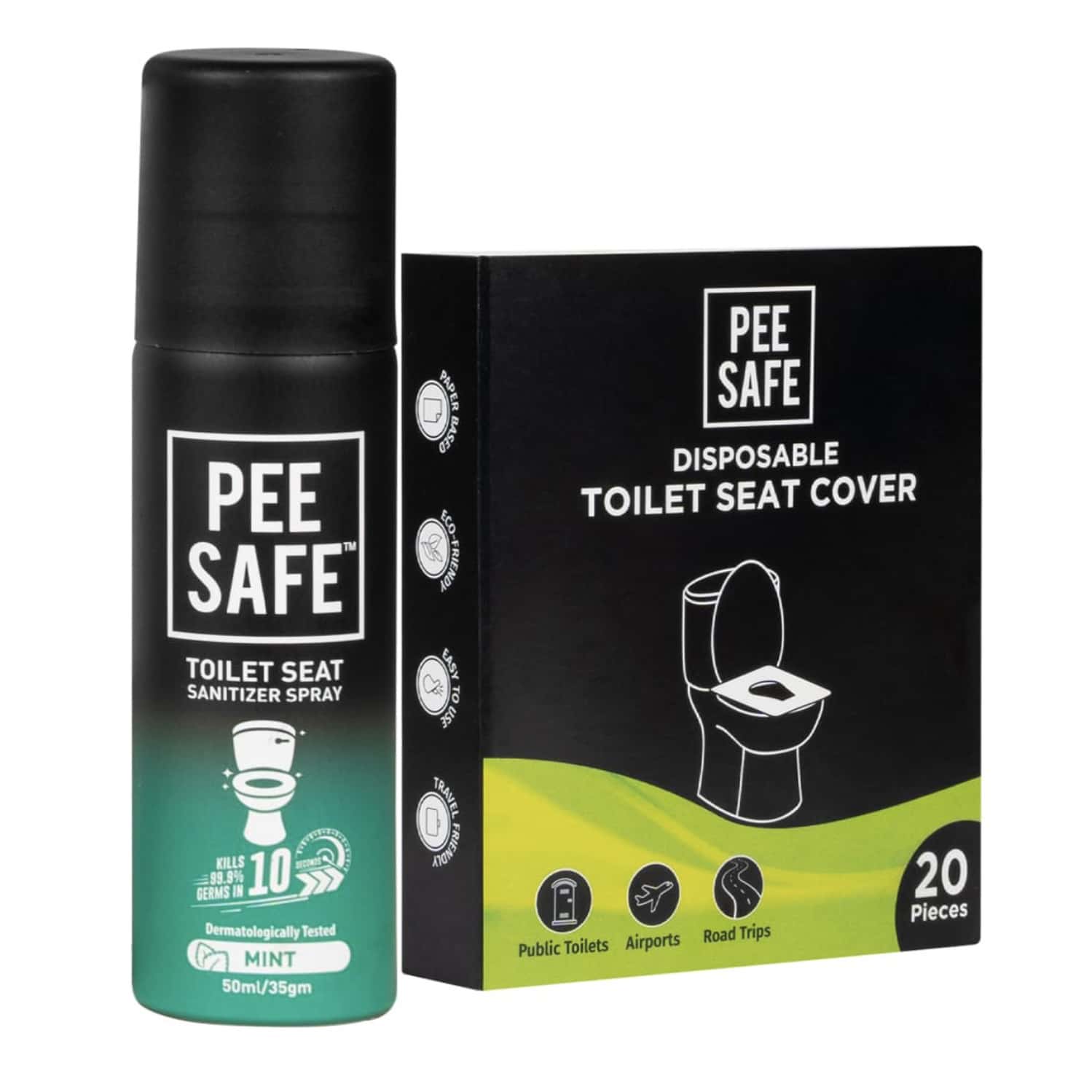 Peesafe Toilet Hygiene Combo - Toilet Seat Sanitizer Mint 50ml|disposable Toilet Seat Cover 20n