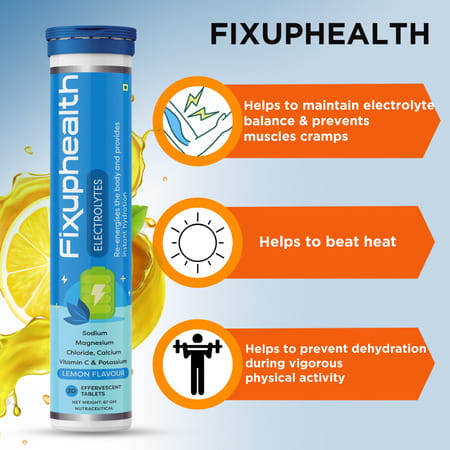 Fixuphealth Electrolyte Tablets With Vit C& Natural Amla 1000mg Vitamin C Zinc Effervescent Tablets