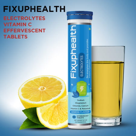 Fixuphealth Electrolyte Tablets With Vit C& Natural Amla 1000mg Vitamin C Zinc Effervescent Tablets