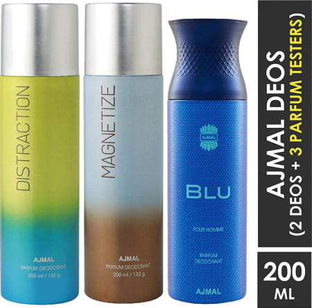 Ajmal Distraction & Magnetize For Unisex & Blu Homme For Men Deodorants Combo Pack Of 3