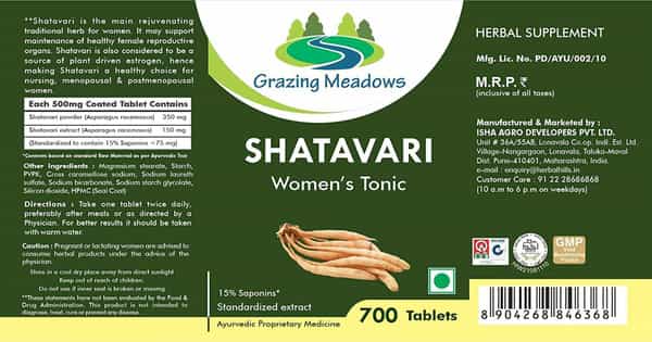 Grazing Meadows Shatavari 700 Tablets (Asparagus Racemosus) Natural & Pure Women Tonic (Pack Of 4)