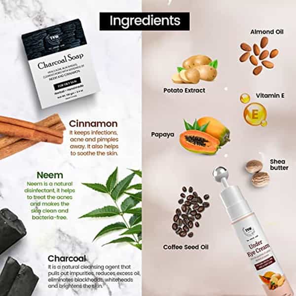 Tnw The Natural Wash Charcoal Soap And Under Eye Cream For Clear Skin And Dark Circle Removal
