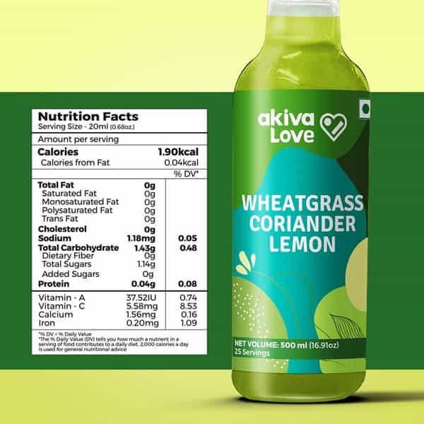 Akiva Love Wheatgrass Lemon Coriander Juice ( Concentrated ) For Blood Detox - 500Ml