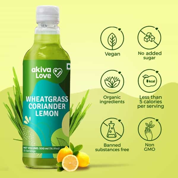 Akiva Love Wheatgrass Lemon Coriander Juice ( Concentrated ) For Blood Detox - 500Ml