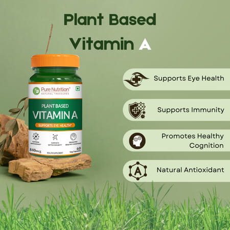 Pure Nutrition Plant-Based Vitamin A Supplement For Healthy Eye Sight - 60 Veg Capsules