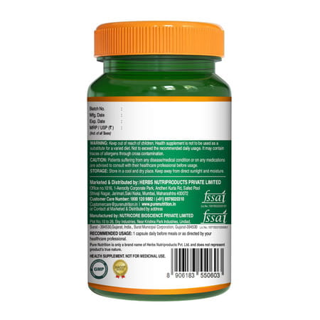 Pure Nutrition Plant-Based Vitamin A Supplement For Healthy Eye Sight - 60 Veg Capsules