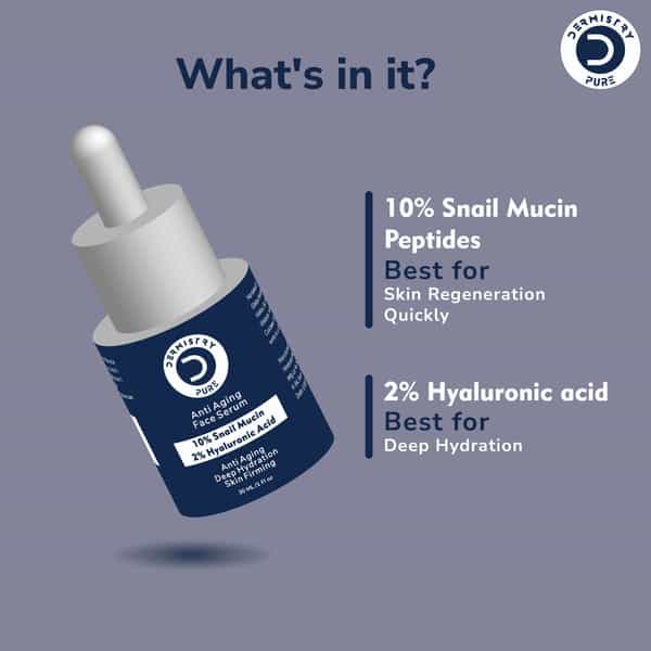 Dermistry 10% Snail Mucin 96 Peptide Anti-Ageing Moisturizer Face Serum Skin Firming Tightening 30Ml