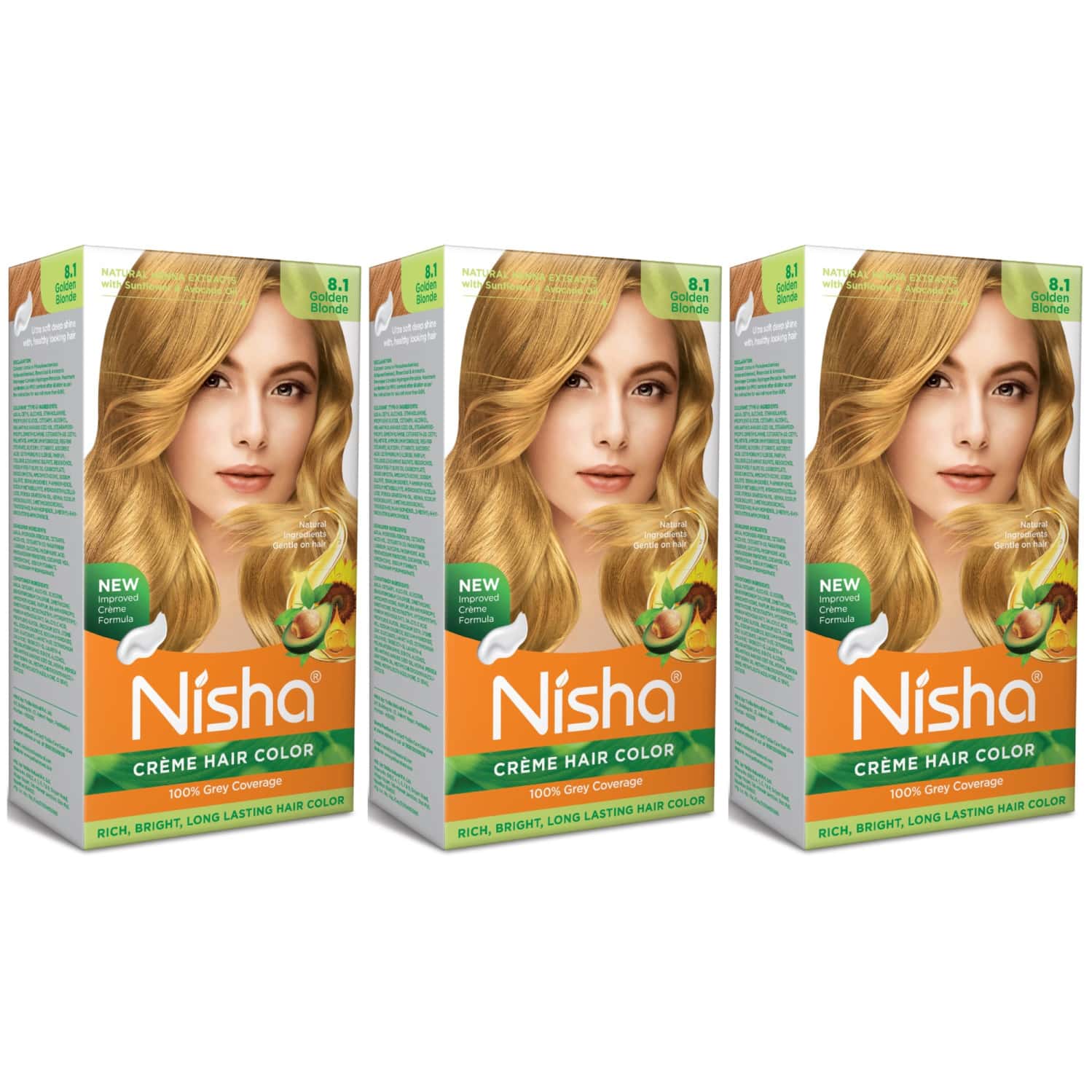 Nisha Creme Hair Color 8.1 Golden Blonde 150g Pack Of 3 | Permanent Hair Colour | 100% Grey Coverage