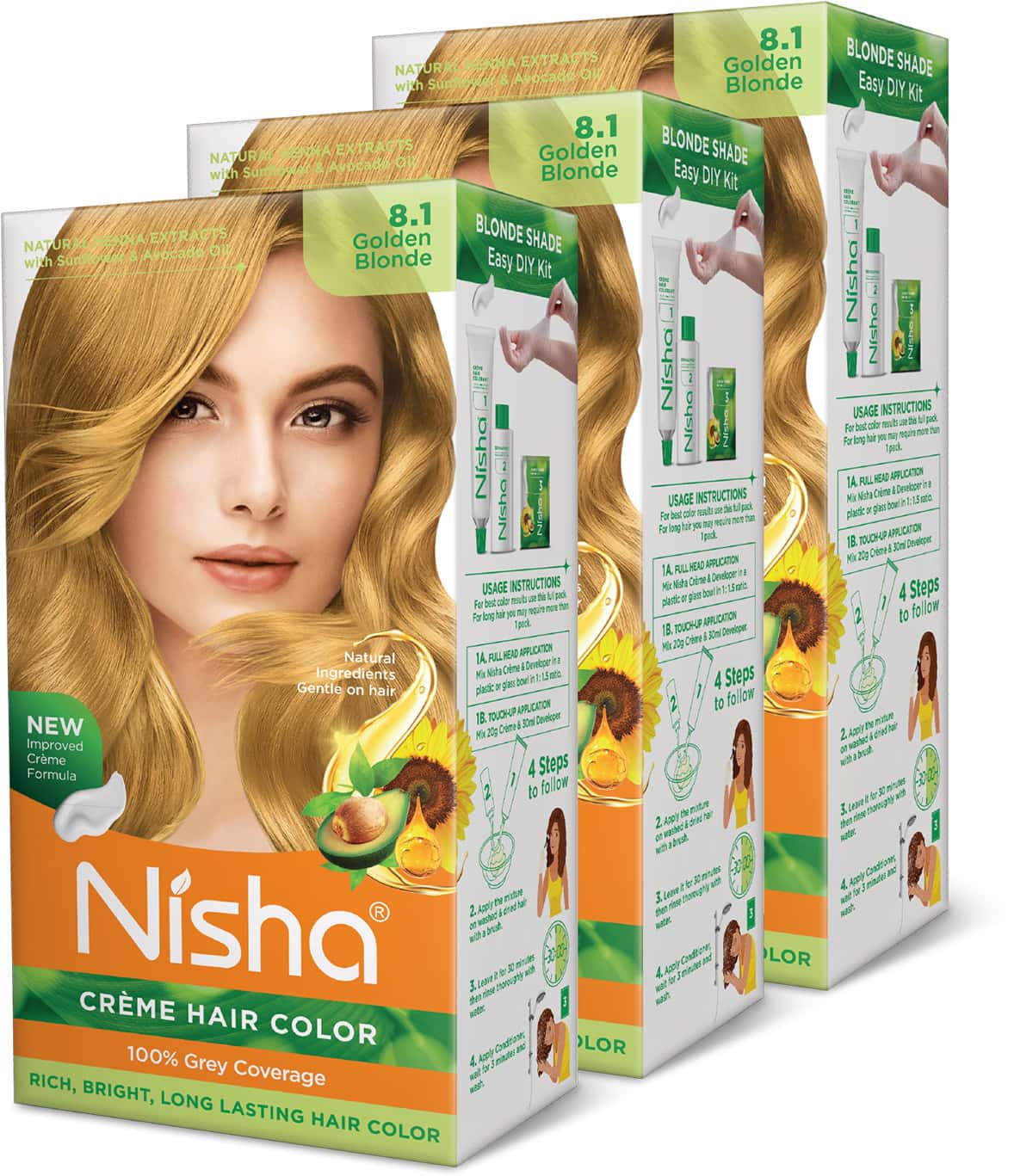 Nisha Creme Hair Color 8.1 Golden Blonde 150g Pack Of 3 | Permanent Hair Colour | 100% Grey Coverage