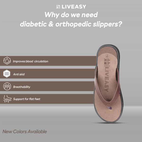 Liveasy Essentials Women's Diabetic & Orthopedic Slippers - Brown - Size Uk 4 / Us 7