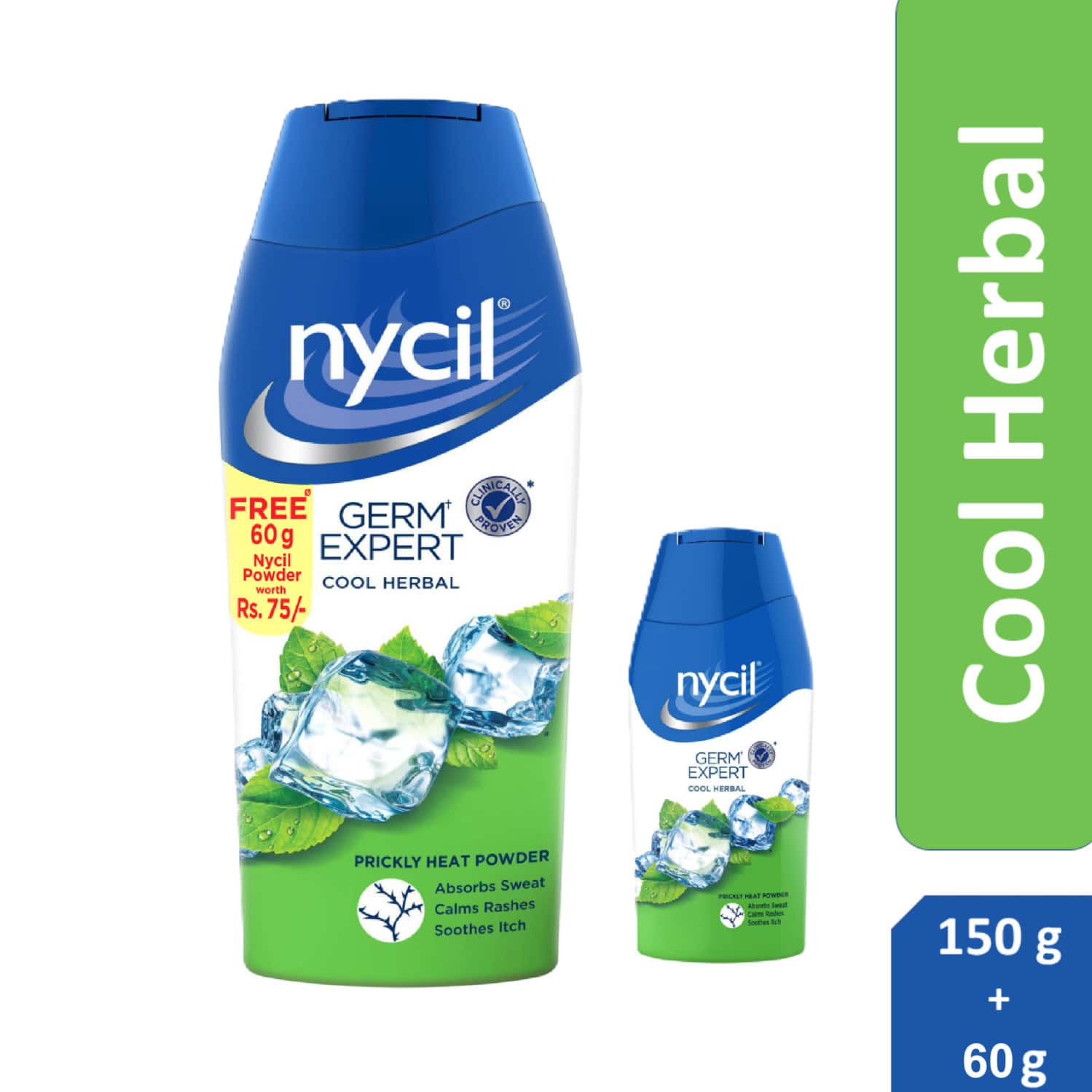 Nycil Cool Herbal Prickly Heat Talcum Powder 150g With (free Cool Herbal 60g) 210 Gm