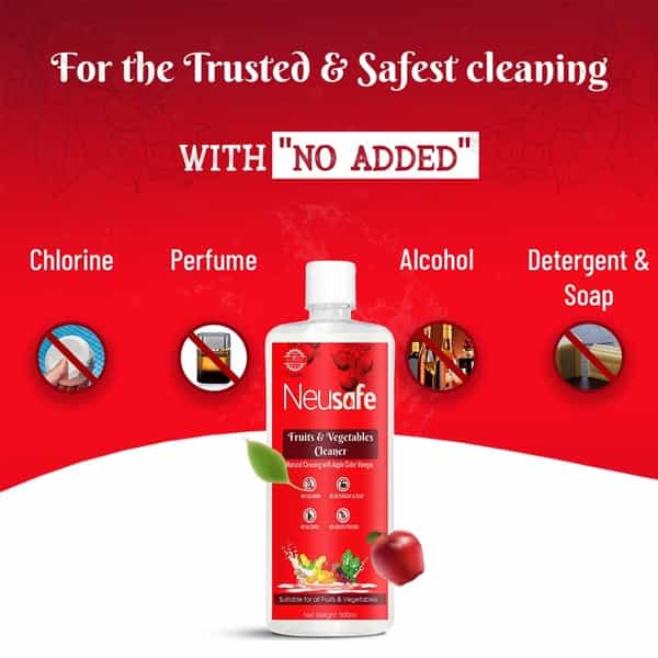 Neuherbs Neusafe Fruits And Vegetables Cleaner - 100% Naturally Washing Liquid Removes Germs- 500Ml