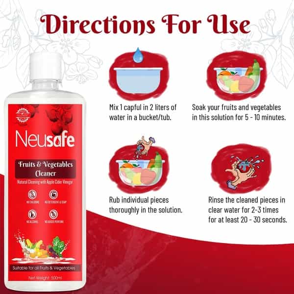 Neuherbs Neusafe Fruits And Vegetables Cleaner - 100% Naturally Washing Liquid Removes Germs- 500Ml