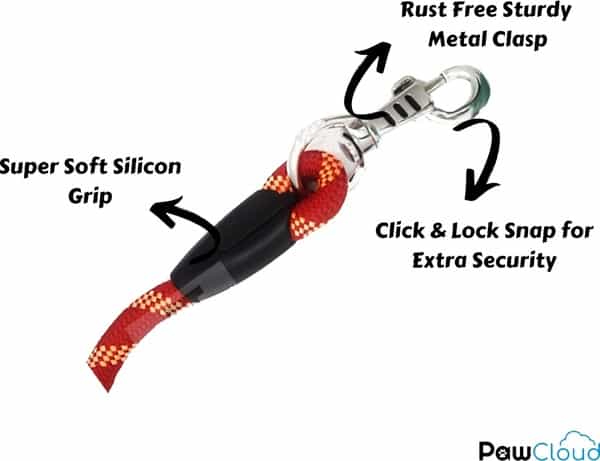 Pawcloud Dog Rope Leash | Short Leash With Comfortable Rubber Grip | For Large Dogs | Red