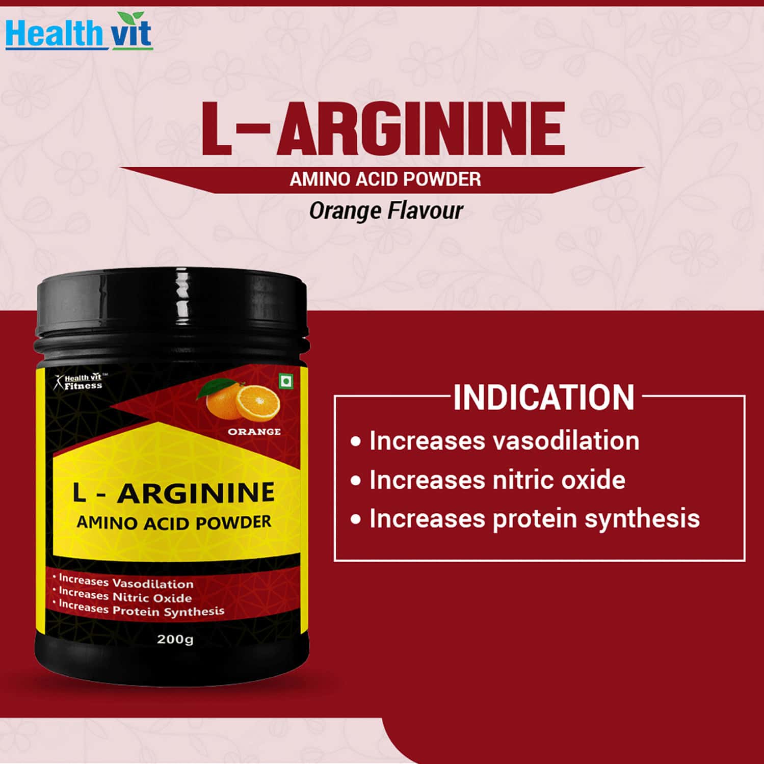 Buy HEALTHVIT LARGININE 3900 MG MUSCLE BUILDING AMINO ACID PRE WORKOUT