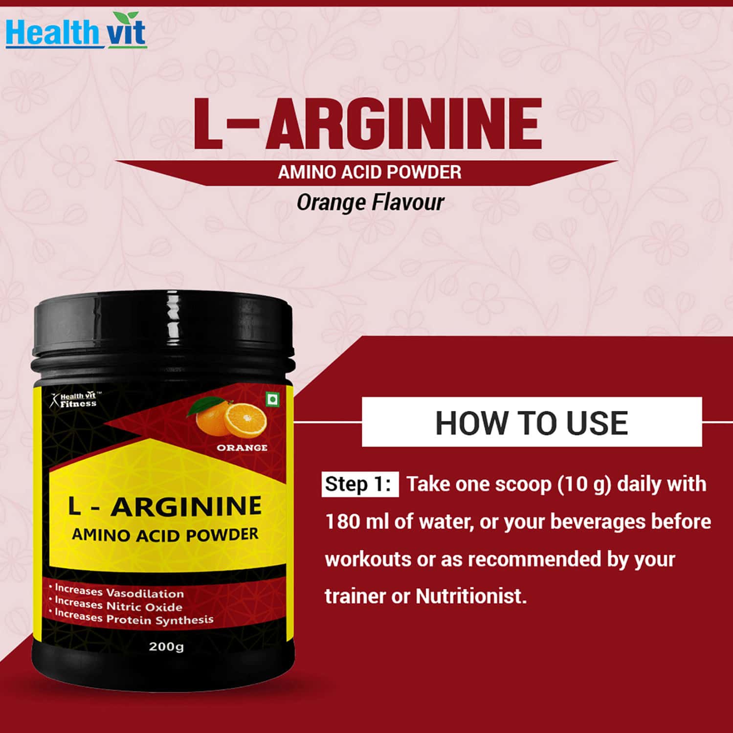 Buy HEALTHVIT LARGININE 3900 MG MUSCLE BUILDING AMINO ACID PRE WORKOUT