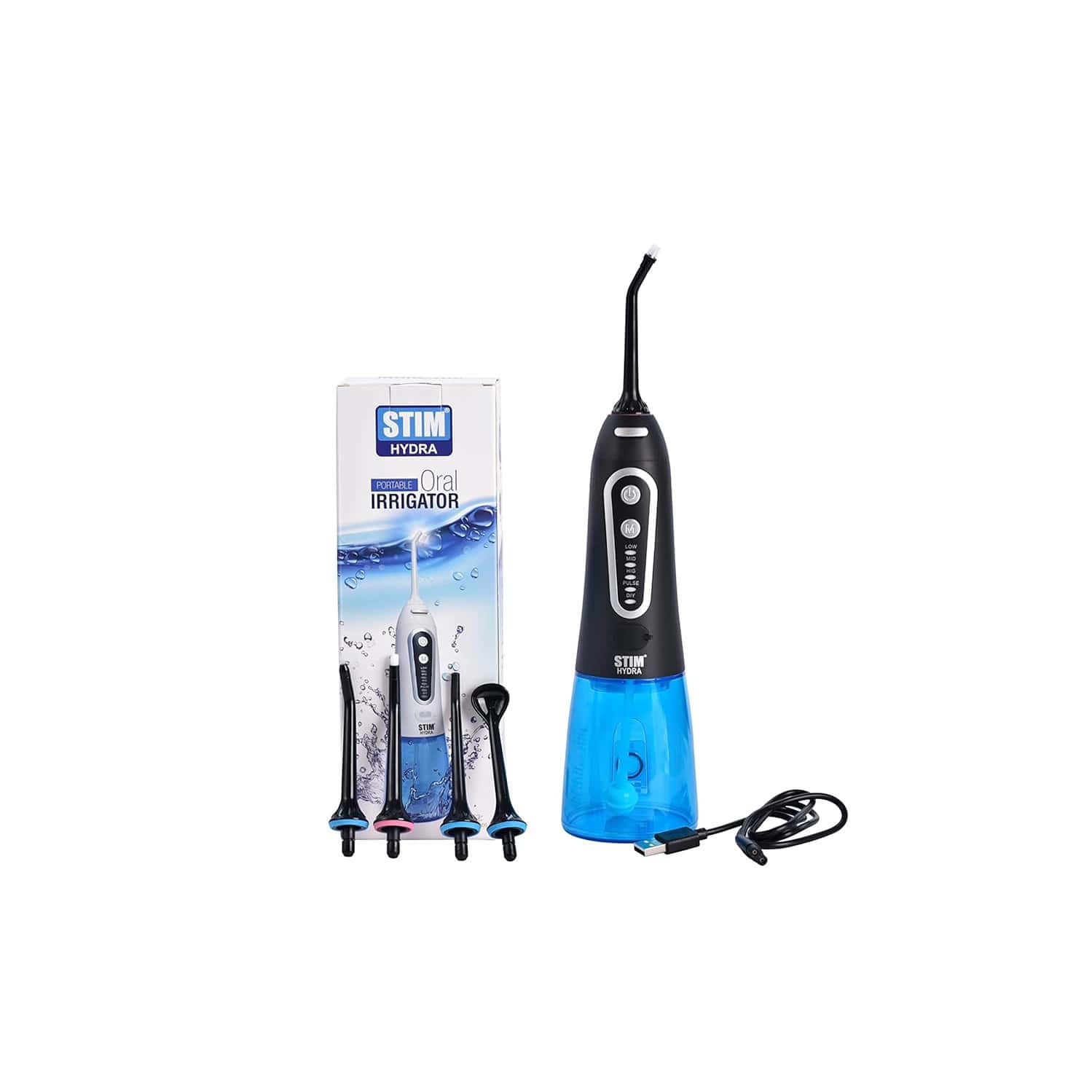 Stim Hydra |Water Flosser | 5 Irrigator Heads |2 Minutes Timer |Portable | 300ml Water Tank (White)