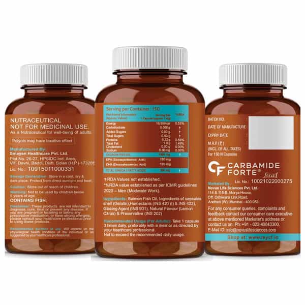 Carbamide Forte Salmon Fish Oil Omega 3 Capsule 1000 Mg - 150 Softgel Capsules
