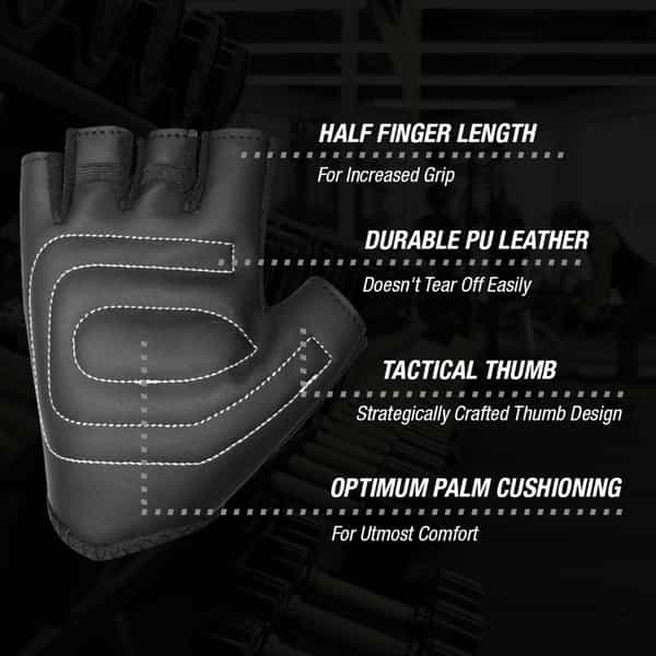 Musclexp Gear-Up Fitness Gym Gloves Heavy Duty Velcro Wrist Closure Non-Odor Material (Black)1 Pair