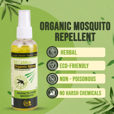 Ecomos Organic Mosquito Repellent Spray | 100% Herbal & Non-Toxic | Safe For Kids & Pets | 100Ml