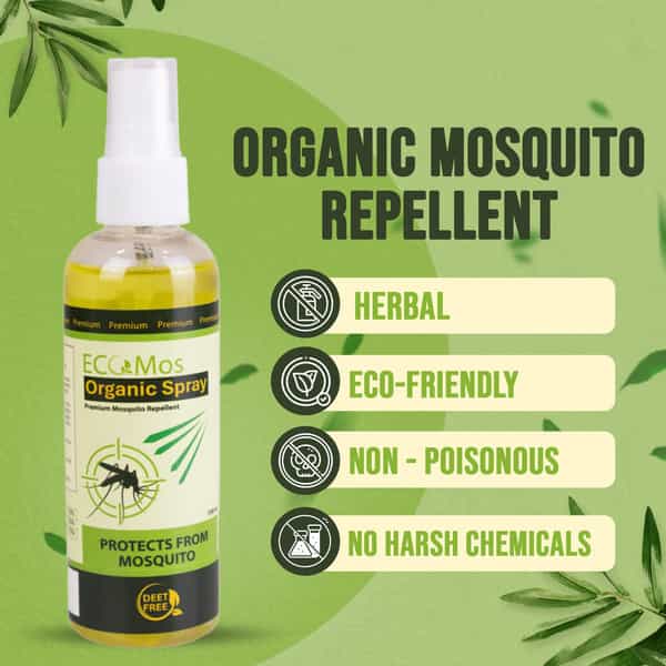 Ecomos Organic Mosquito Repellent Spray | 100% Herbal & Non-Toxic | Safe For Kids & Pets | 100Ml
