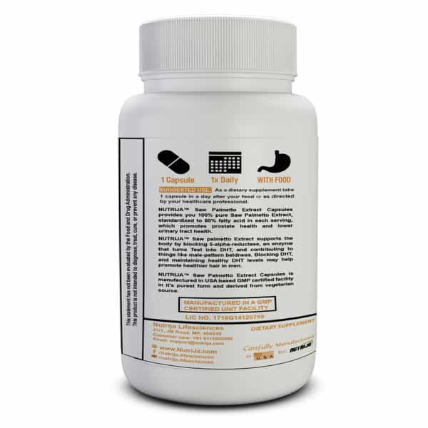 Nutrija Saw Palmetto Extract 160Mg - 120 Capsules | Balances Hormones & Lower Urinary Tract Health