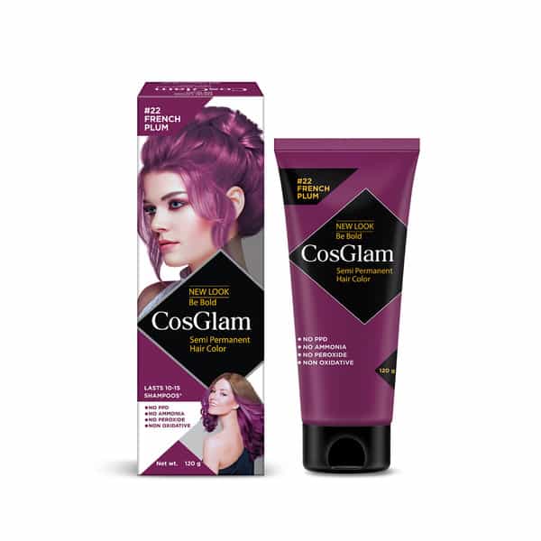 Cosglam Semi Permanent Hair Color | No Peroxide | Ammonia Free Hair Colour 22 French Plum - 120Gm
