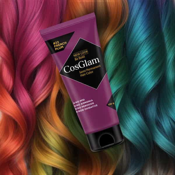 Cosglam Semi Permanent Hair Color | No Peroxide | Ammonia Free Hair Colour 22 French Plum - 120Gm