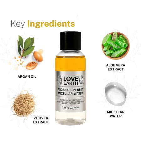 Love Earth Argan Oil-Infused Micellar Water Makeup & Pollutant Remover With Argan Oil 100ml