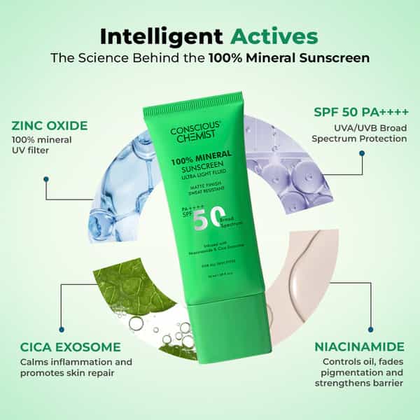Conscious Chemist 100% Mineral Sunscreen Spf50pa++++ | Uva/Uvb Protection | 50Ml