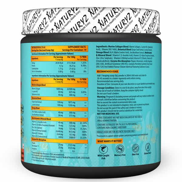 Naturyz Marine Collagen Skin X5 With Omega Multivitamins For Skin, Hair, Nails, Bones - 150G(Guava)