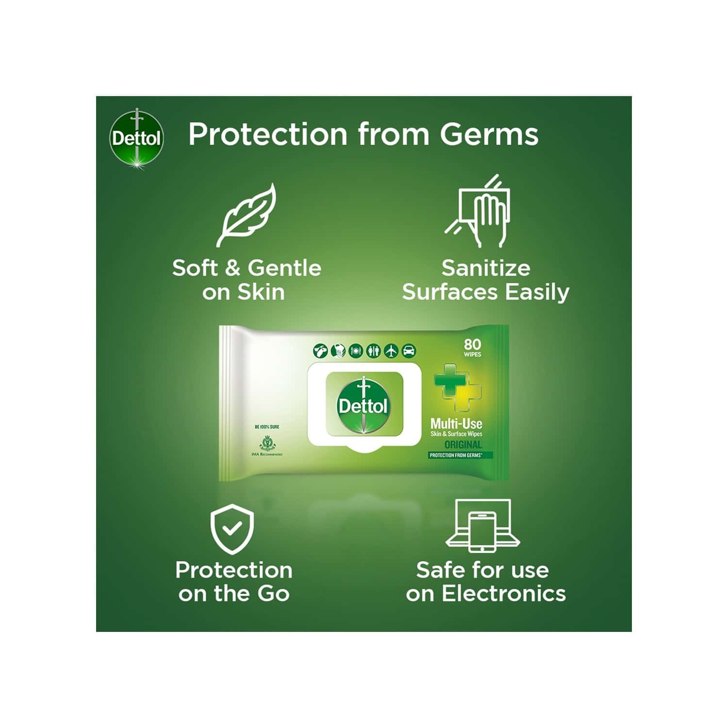 Buy Dettol Disinfectant Skin & Surface Wipes, Original, Safe On Skin