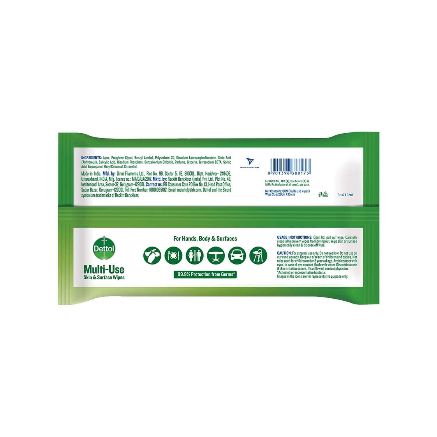 Buy Dettol Disinfectant Skin & Surface Wipes, Original, Safe On Skin, Ideal To Clean Multiple