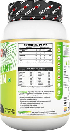 Scitron Organic Plant Protein (25g Protein | 5g Bcaas | 0g Sugar | 32 Servings) - 1kg (Peach Mango)