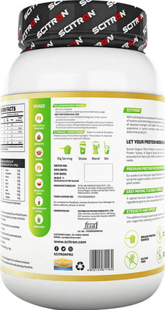 Scitron Organic Plant Protein (25g Protein | 5g Bcaas | 0g Sugar | 32 Servings) - 1kg (Peach Mango)