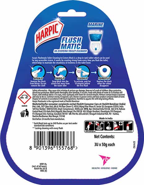 Harpic Flushmatic Aquamarine Toilet Block (Pack Of 3) Packet Of 50 G