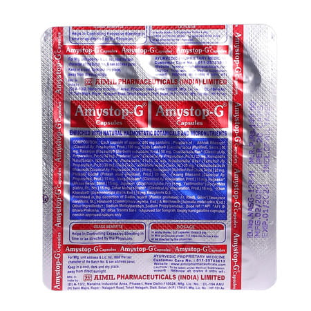 Aimil Amystop-G Capsule 20S | Natural Haemostatic | Strengthens Blood Vessels & Checks Excessive