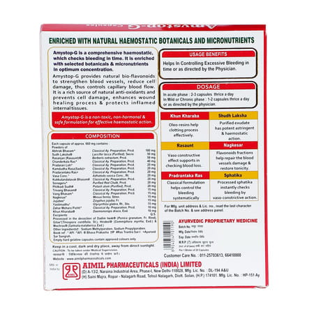 Aimil Amystop-G Capsule 20S | Natural Haemostatic | Strengthens Blood Vessels & Checks Excessive