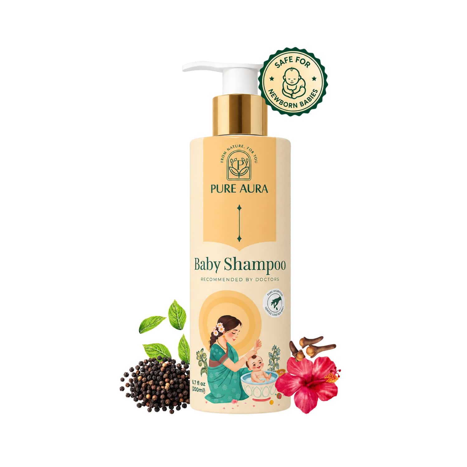 Pure Aura Baby Shampoo Infused With 10 Ayurvedic Natural Herbs 200ml