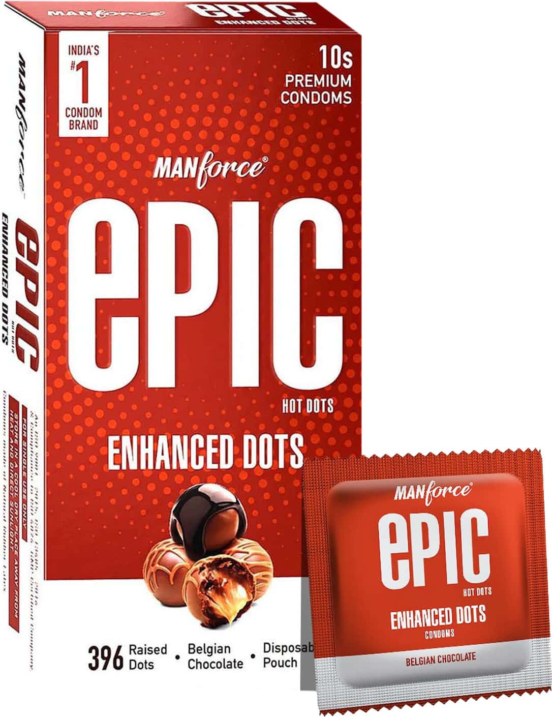 Manforce Epic Hot Dots Belgian Chocolate Flavour Premium Condoms Disposable Pouch 3'S