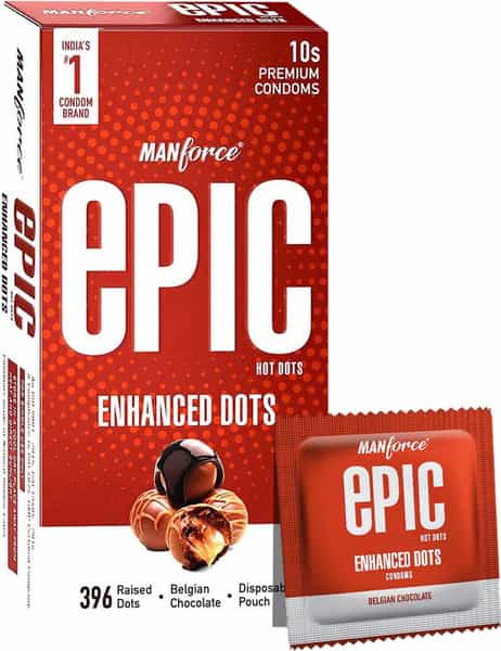 Manforce Epic Hot Dots Belgian Chocolate Flavour Premium Condoms Disposable Pouch 3'S