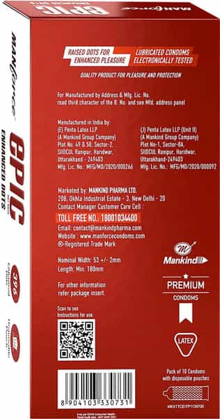 Manforce Epic Hot Dots Belgian Chocolate Flavour Premium Condoms Disposable Pouch 3'S