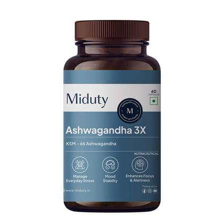 Miduty By Palak Notes Ashwagandha 3x Supplement - Ksm 66 Ashwagandha - Triple Strength Formula - 60n