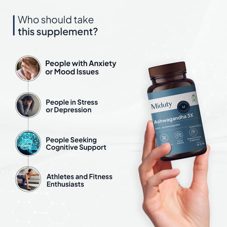 Miduty Ksm 66 Ashwagandha 3x - Stress Mood Stamina - Cortisol - Purely Potent - 60 Capsules
